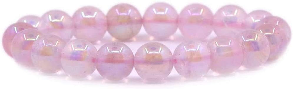 Aqua Aura Rose Quartz Gemstone 10mm Round Beads Stretch Bracelet 7 Inch Unisex