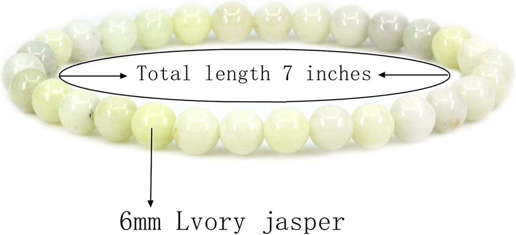 Natural Lvory Jasper Gemstone 6mm Round Beads Stretch Bracelet 7inch Unisex