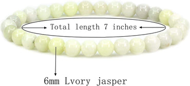 Natural Lvory Jasper Gemstone 6mm Round Beads Stretch Bracelet 7inch Unisex