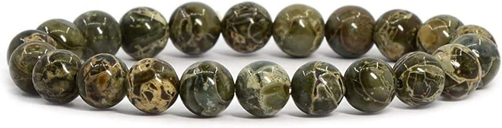 Natural Camouflage Jasper Gemstone 8mm Round Beads Stretch Bracelet 7 Inch Unisex