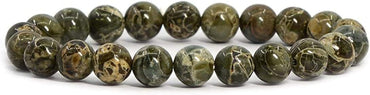 Natural Camouflage Jasper Gemstone 8mm Round Beads Stretch Bracelet 7 Inch Unisex