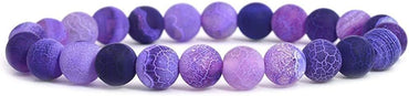 Purple Weathered Agate Gemstone 8mm Round Beads Stretch Bracelet 7 Inch