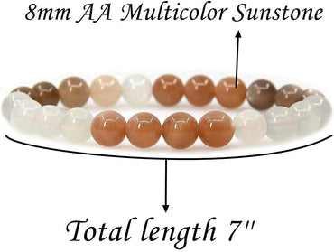 Natural Multicolor Sunstone Crystal Gemstone 8mm Round Beads Stretch Bracelet 7inch Unisex