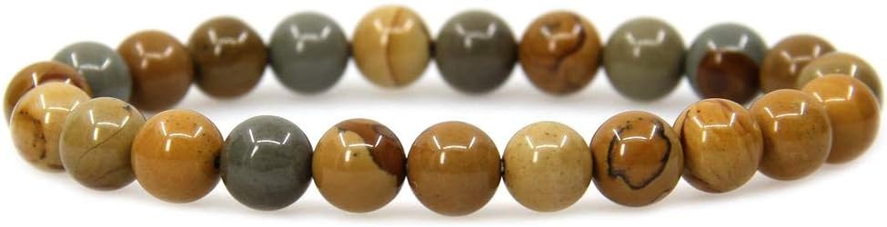 Natural Owyhee Picture Jasper Gemstone 8mm Round Beads Stretch Bracelet 7inch Unisex