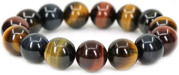 Natural AA Multicolor Tiger Eye Gemstones Healing Power Elastic Stretch 14mm Beads Beaded Bracelet 7inch Mens