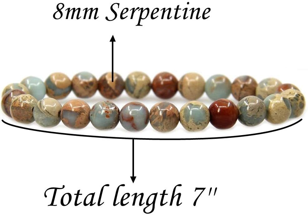 Natural Serpentine Gemstone 8mm Round Beads Stretch Bracelet 7inch Unisex