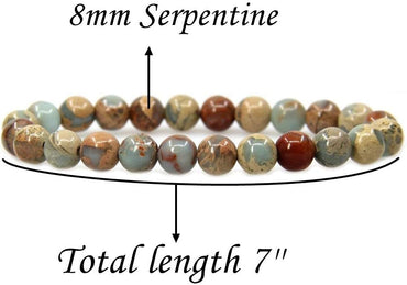 Natural Serpentine Gemstone 8mm Round Beads Stretch Bracelet 7inch Unisex