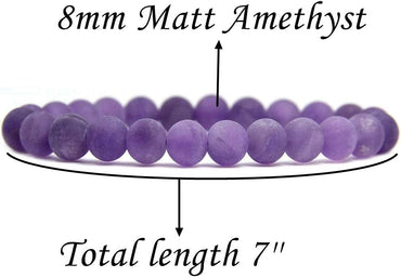 Angelstones Natural A Grade Matt Light Amethyst Crystal 8mm Round Beads Stretch Bracelet 7inch Unisex