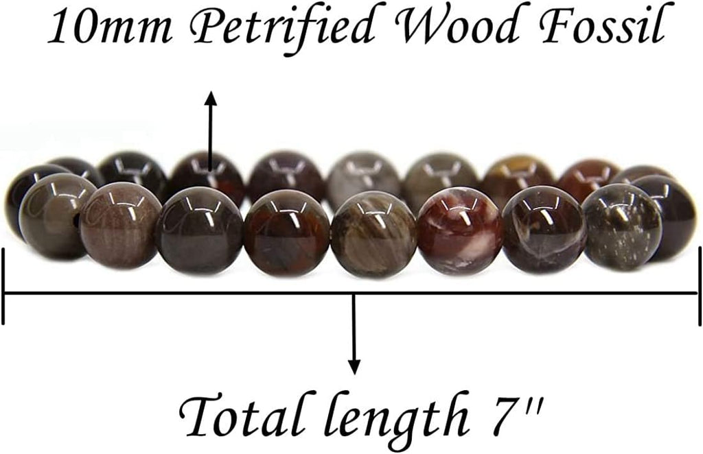 Angelstones Natural Petrified Wood Fossil Genuine Semi-Precious Gemstones Healing 10mm Beaded Stretch Bracelet 7inch Unisex