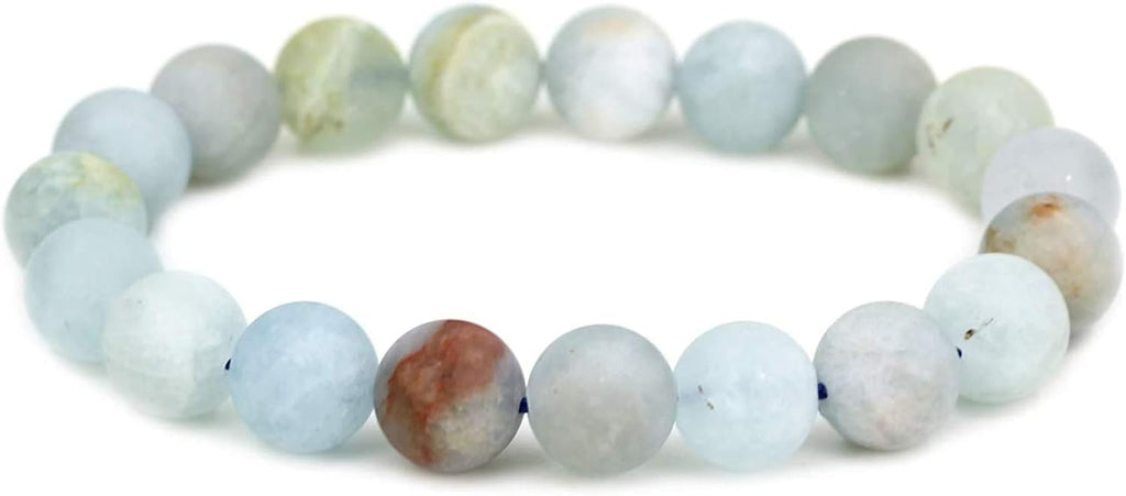 Angelstones Natural Matt Multicolor Aquamarine Nephrite Genuine Semi-Precious Gemstones Healing 10mm Beaded Stretch Bracelet 7inch Unisex