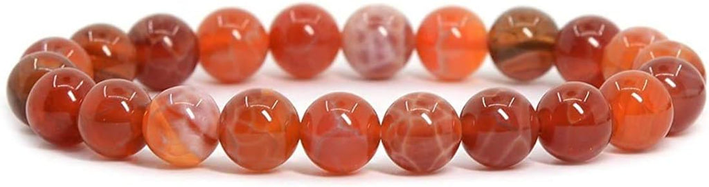 Red Crab Fire Agate Gemstone 8mm Round Beads Stretch Bracelet 7 Inch Unisex