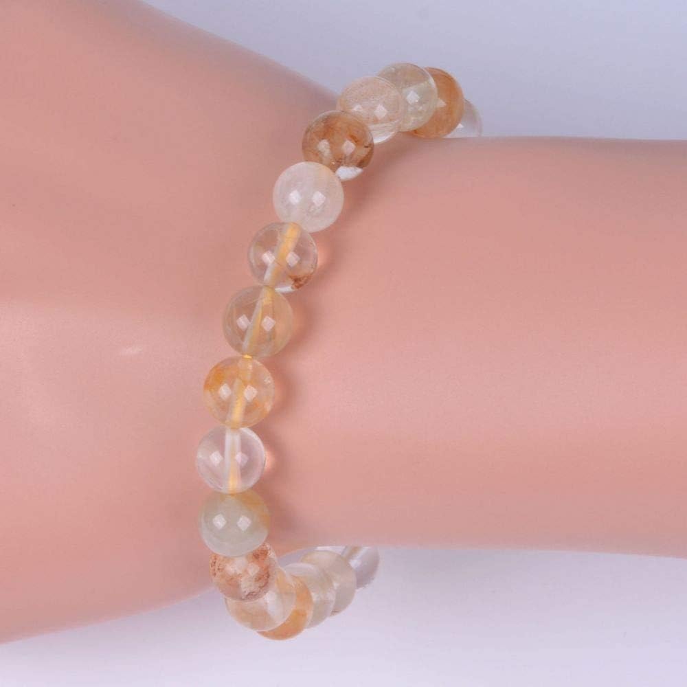 Natural Gold Phantom Quartz Gemstone 8mm Round Beads Stretch Bracelet 7 Inch