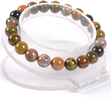 Natural Ocean Agate Gemstone 8mm Round Beads Stretch Bracelet 7 Inch Unisex