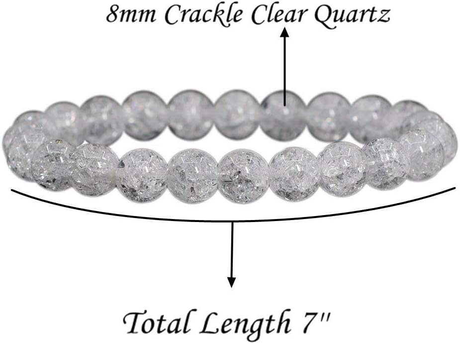 Natural Crackle Clear Quartz Handmade Gemstone 8mm Round Beads Elastic Bracelet 7inch Unisex
