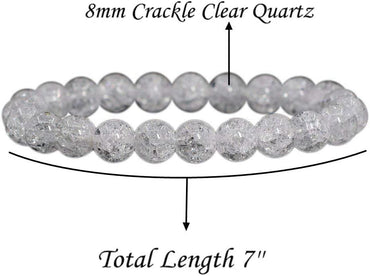 Natural Crackle Clear Quartz Handmade Gemstone 8mm Round Beads Elastic Bracelet 7inch Unisex