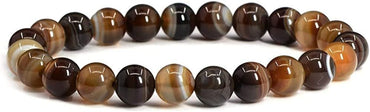 Brown Banded Agate Gemstone 8mm Round Beads Stretch Bracelet 7inch Unisex