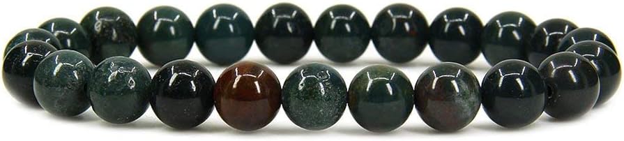 Natural Green Bloodstone Heliotrope Gemstone 8mm Round Beads Stretch Bracelet 7inch Unisex
