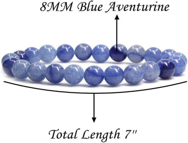 Blue Aventurine Gem Semi Precious Gemstone 8mm Ball Beads Stretch Bracelet 7inch Unisex