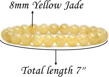 Natural Yellow Jade Gemstone 8mm Round Beads Stretch Bracelet 7inch Unisex
