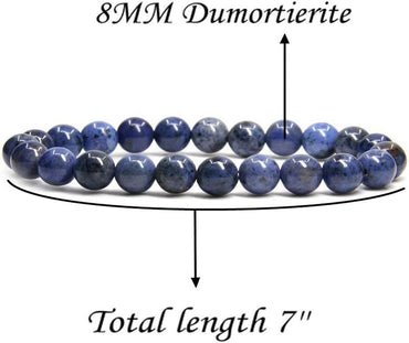 A Grade Dumortierite Gem Semi Precious Gemstone 8mm Ball Beads Stretch Bracelet 7inch Unisex