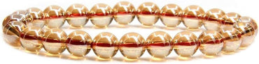 Rose Gold Plated Clear Quartz Gem Semi Precious Gemstone 8mm Ball Beads Stretch Bracelet 7inch Unisex