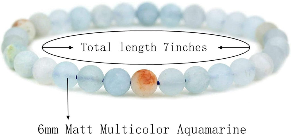 Natural Matt Multicolor Aquamarine Gemstone 6mm Round Beads Stretch Bracelet 7inch Unisex