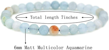Natural Matt Multicolor Aquamarine Gemstone 6mm Round Beads Stretch Bracelet 7inch Unisex