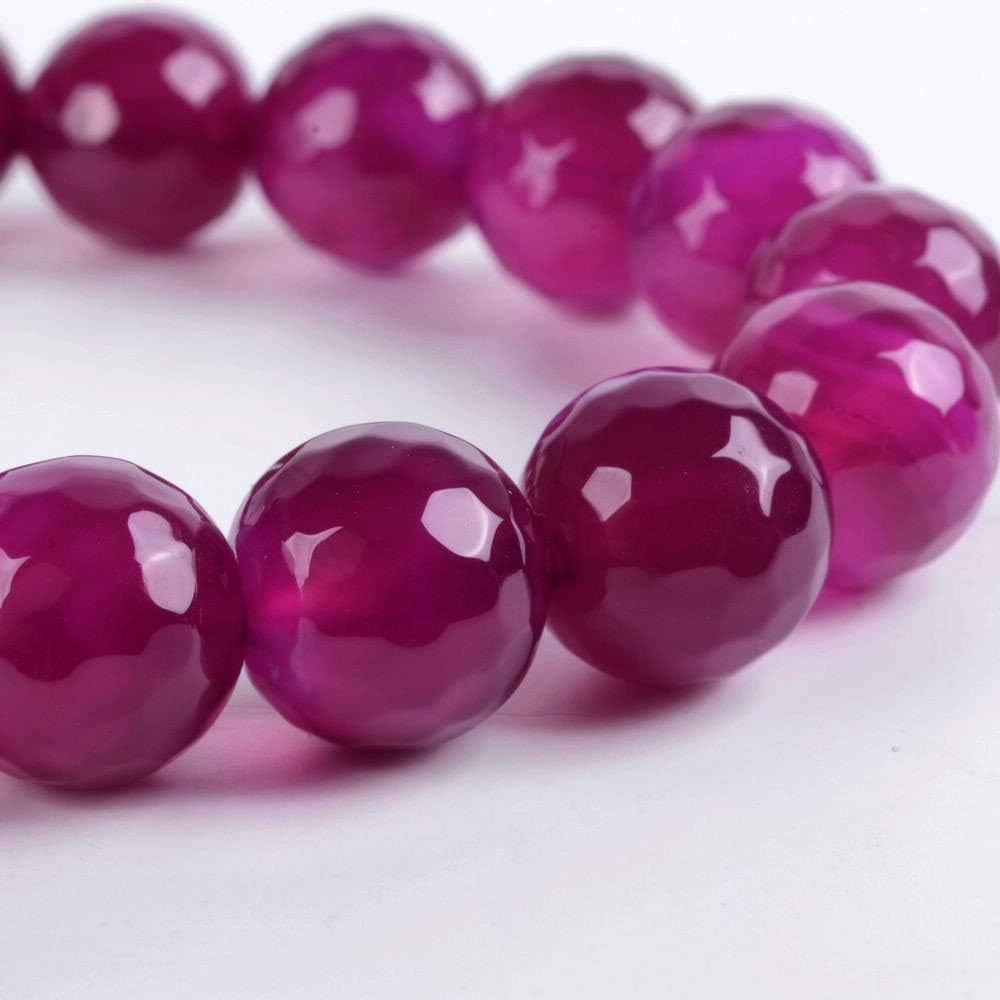 Faceted Rose Agate Gemstone 10mm Round Beads Stretch Bracelet 7inch Unisex