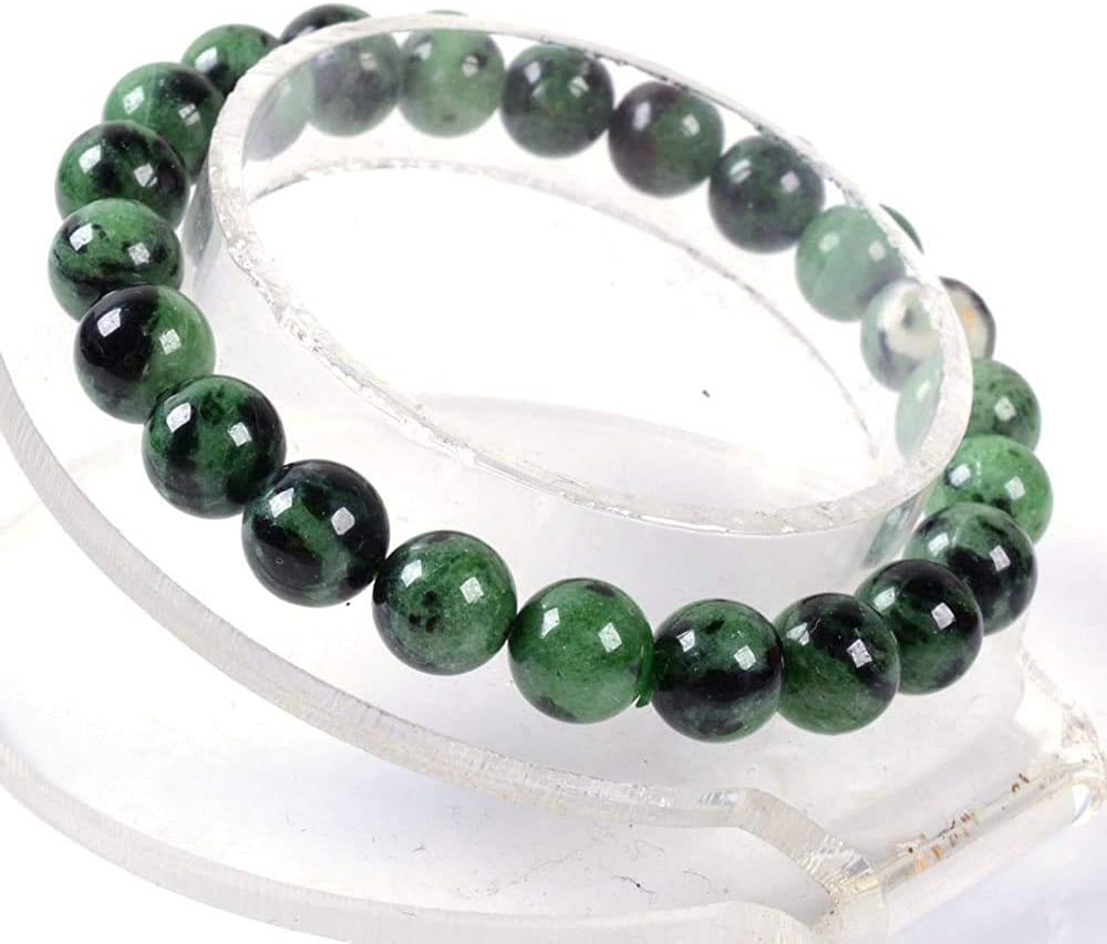 Angelstones Natural Ruby in Zoisite Gemstone 8mm Round Beads Stretch Bracelet 7 Inch Unisex