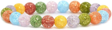 Multi-Color Crackle Rock Crystal Gemstone 8mm Round Beads Stretch Bracelet 7 Inch Unisex