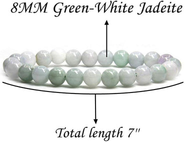 Green-White Jade Jadeite Gem Semi Precious Gemstone 8mm Ball Beads Stretch Bracelet 7inch Unisex