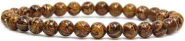 Angelstones Natural Tiger Skin Jasper Gemstone 6mm Round Beads Stretch Bracelet 7inch Unisex