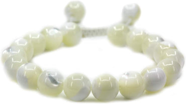 Angelstones Handmade Gemstone 10mm Mother of Pearl Round Beads Adjustable Braided Macrame Tassels Chakra Reiki Bracelets 7-9 inch Unisex
