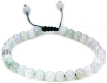 Angelstones Handmade Gemstone 6mm Green-White Jade Jadeite Round Beads Adjustable Braided Macrame Tassels Chakra Reiki Bracelets 7-9 inch Unisex
