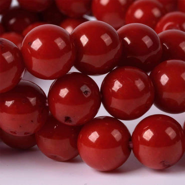 Dyed Red Coral Gemstone 8mm Round Beads Stretch Bracelet 7 Inch