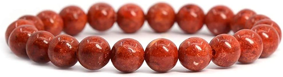 Red Spong Coral Gemstone 8mm Round Beads Stretch Bracelet 7inch Unisex