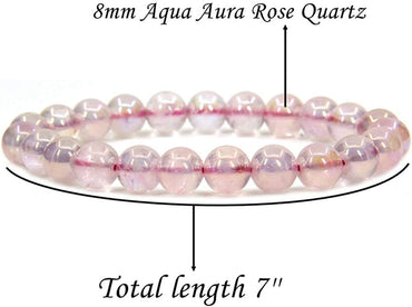 Angelstones Natural Aqua Aura Madagascar Rose Quartz Gemstone 8mm Round Beads Stretch Bracelet 7 Inch Unisex