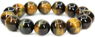Natural AA Grade Natural Golden Blue Tiger Eye Gemstones Healing Power Elastic Stretch 14mm Beads Beaded Bracelet 7inch Mens