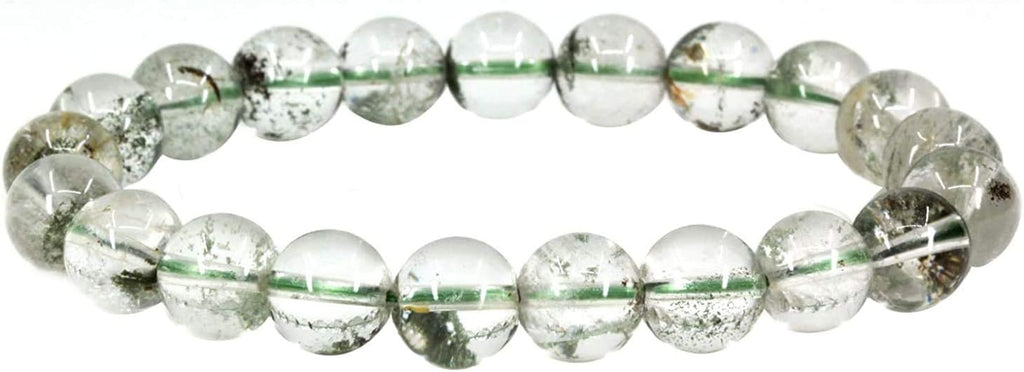 Angelstones Natural Green Ghost Phantom Quartz Genuine Semi-Precious Gemstones Healing 10mm Beaded Stretch Bracelet 7inch Unisex