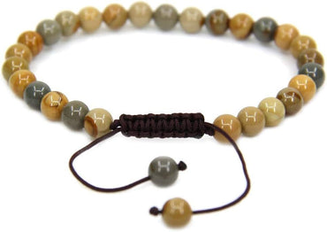 Natural Owyhee Picture Jasper Gemstone 6mm Round Beads Adjustable Bracelet 7inch Unisex