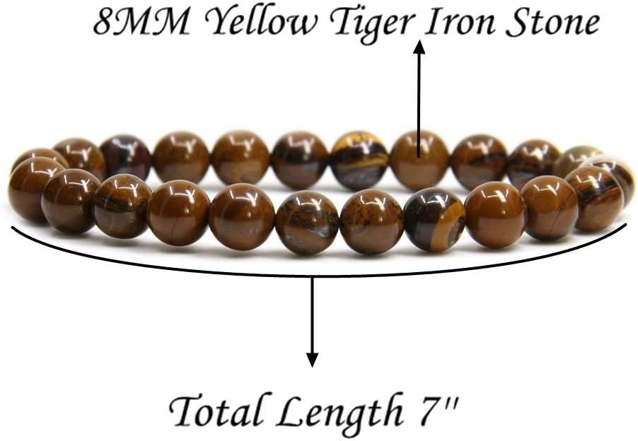 Natural Yellow Tiger Iron Handmade Gemstone 8mm Round Beads Elastic Bracelet 7inch Unisex