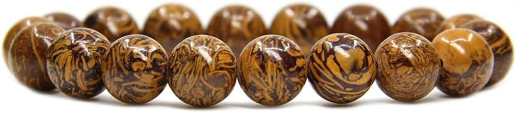 Angelstones Natural Tiger Skin Jasper Genuine Semi-Precious Gemstones Healing 10mm Beaded Stretch Bracelet 7inch Unisex