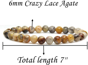 Angelstones Natural Crazy Lace Agate Gemstone 6mm Round Beads Stretch Bracelet 7inch Unisex