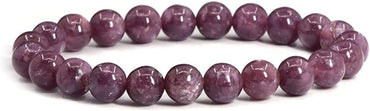 Natural Lepidolite Lithium Mica Gemstone 8mm Round Beads Stretch Bracelet 7 Inch Unisex