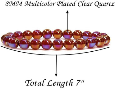 Multicolor Plated Red Agate Gem Semi Precious Gemstone 8mm Ball Beads Stretch Bracelet 7inch Unisex