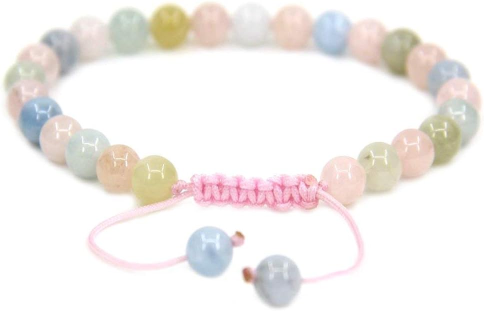 Natural Morganite Beryl Aquamarine Gemstone 6mm Round Beads Adjustable Bracelet 7inch Unisex
