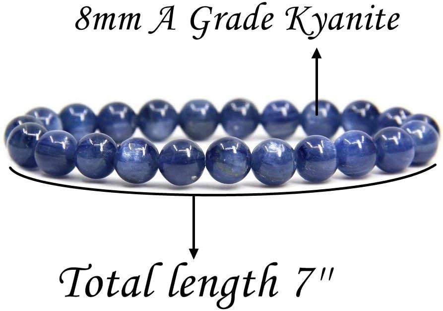 Natural A Grade Blue Kyanite Crystal Gemstone 8mm Round Beads Stretch Bracelet 7inch Unisex
