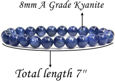 Natural A Grade Blue Kyanite Crystal Gemstone 8mm Round Beads Stretch Bracelet 7inch Unisex