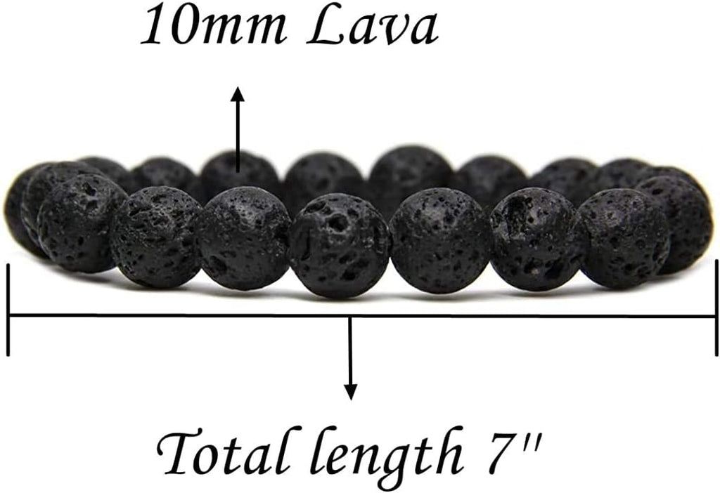 Natural Lava Gemstones Healing Power Crystal Elastic Stretch Beaded Bracelet 7inch Unisex,10mm Beads