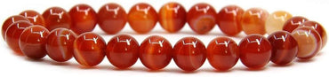 Natural Red Banded Agate Handmade Gemstone 8mm Round Beads Elastic Bracelet 7inch Unisex